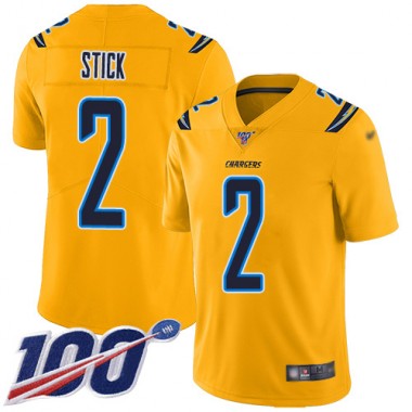 Los Angeles Chargers NFL Football Easton Stick Gold Jersey Men Limited  #2 100th Season Inverted Legend